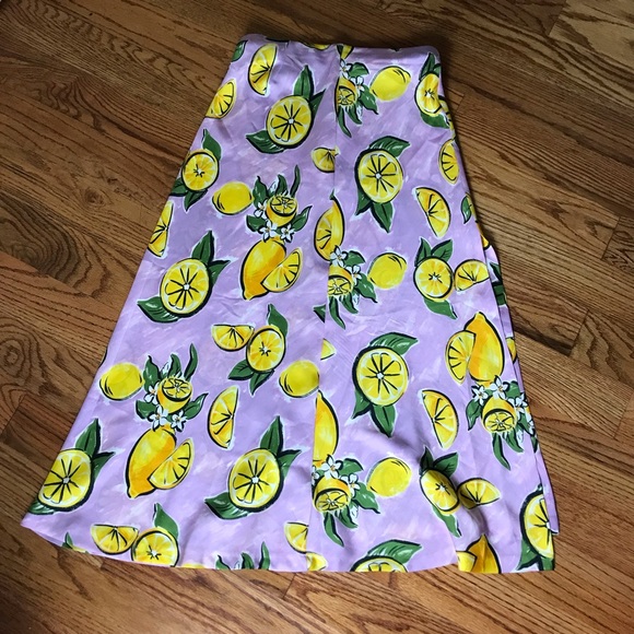 Zara Lemon Print Pink Midi Skirt - Picture 4 of 10